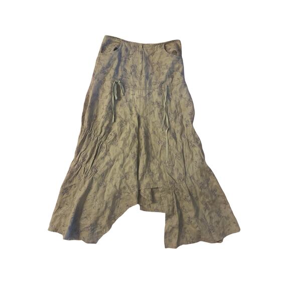 Women 40 La Fee Maraboutee 100% Linen Embroidered Floral Green Skirt Lagenlook - Picture 1 of 6